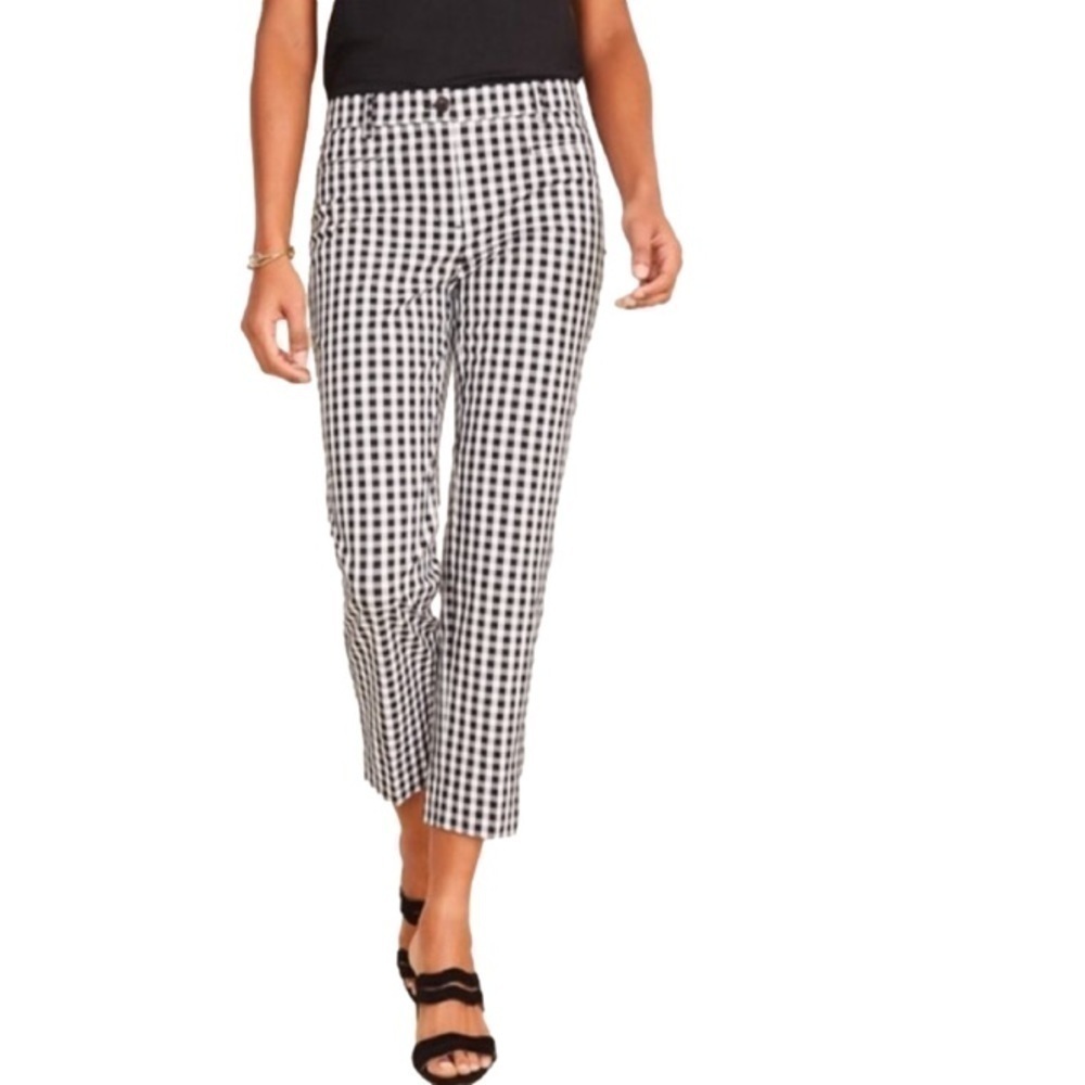 ANN TAYLOR Factory Ankle Crop Pants Gingham Check Black White Womens…
